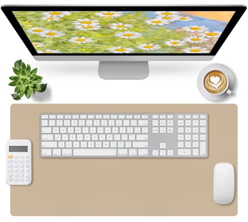 Bloss Beige Desk Mat 23.6" x 13.8", Desk Matt for Desktop, Large Leather Mouse Pad Waterproof, Computer Mat for Office Work/Home/Decor/Protector - color: Beige, size: 23.6" x 13.8"