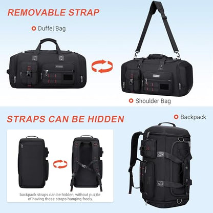 WITZMAN Travel Duffel Bags for Men Large Carry On Weekender Overnight Bag 3 in 1 Backpack with Shoe Compartment （B693 Black） - color: Black