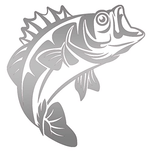 Bass Fishing Fish (Metallic Silver) (Set Of 2) Premium Waterproof Vinyl Decal Stickers For Laptop Phone Accessory Helmet Car Window Bumper Mug Tuber Cup Door Wall Decoration - color: Metallic Silver, size: 7 inches x 7.2 inches
