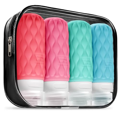 3.4oz Silicone Travel Bottles for Toiletries Refillable Liquid Accessories - color: Tropical Sunset-3.4oz
