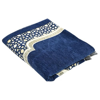 Modefa Turkish Islamic Prayer Mat - Wide Chenille Praying Mat - Multi Person Muslim Janamaz Sajada for Family - Large Gathering & Group Praying Carpet - Selcuk Star 3 Person (Navy Blue) - color: Navy Blue