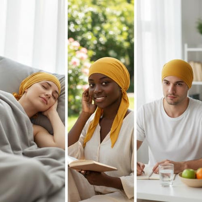 3 Packed Women's Pre Tied Head Scarves Slip On Chemo Beanies Hair Cover Headwrap Caps - color: A1-long Strap-3 Packed