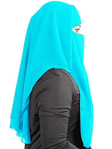 MyBatua 3 Layers Saudi Niqab In Breathable Georgette, Wholesale Price, 1pc Face Veil NQ-003 - color: Turquoise