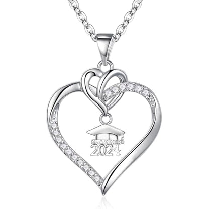 Graduation Gifts for Women 925 Sterling Silver Compass/Graduation/Vet/Cross/Stethoscope Necklace for Women - color: Graduation-2024