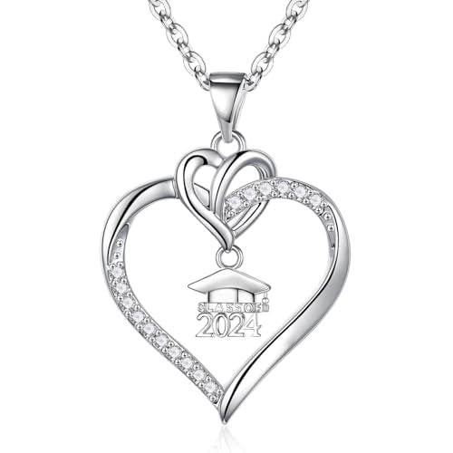 Graduation Gifts for Women 925 Sterling Silver Compass/Graduation/Vet/Cross/Stethoscope Necklace for Women - color: Graduation-2024