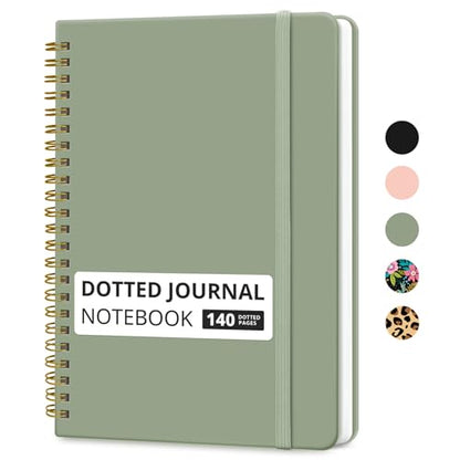 Taja Dotted Spiral Journal Notebook for Women & Men, 140 Pages, Dotted Notebook for Journaling & Note Taking, Journals for Writing, A5(5.7" x 7.9") – Green - color: A.Green, style: b-Dotted