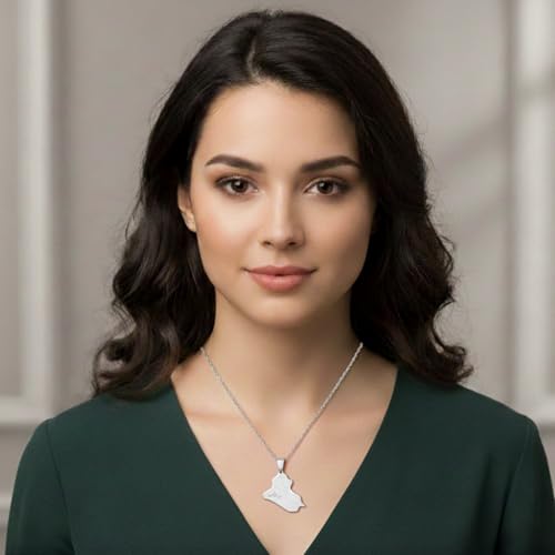 Iraq Map Flag Pendant Necklace for Women and Men – Stainless Steel Allah Name Iraq Map Pendant Necklaces - Meaningful Iraq Jewelry Gift - color: Silver 2
