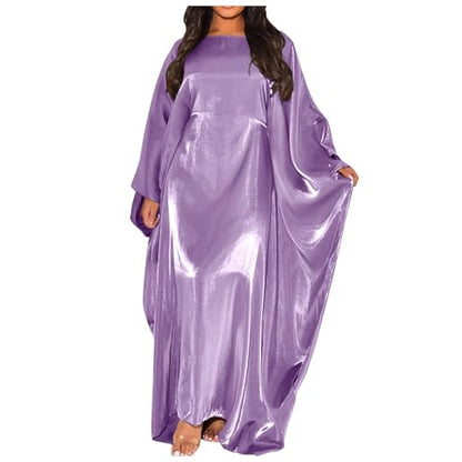 Muslim Dress Women One-Piece Prayer Dress Long Robe Long Sleeve Maxi Kaftan Dresses Islamic Clothes Set - color: Purple