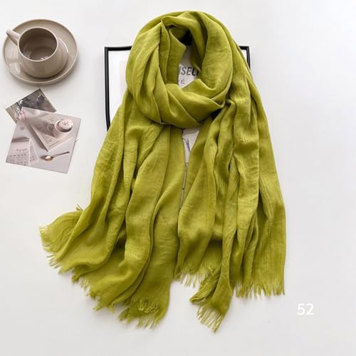 Solid color cotton and linen scarf, wrinkled all season versatile long sunscreen fashionable shawl - color: Autumn Fragrant Yellow