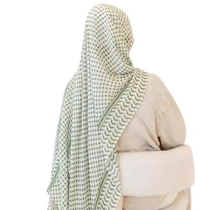 ODIZLI Keffiyeh 스카프 롱 시폰 프린트 팔레스타인 케피예 스카프 히잡 무슬림 여성용 숄 - color: 그린 Keffiyeh 프린트