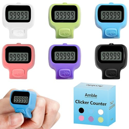 Amble Clicker Counter, Tally Counter, 6 Pack Electronic Finger Clicker for Knitting, Crochet, Stitch, Golf, Fishing, Lap, Goods Counting