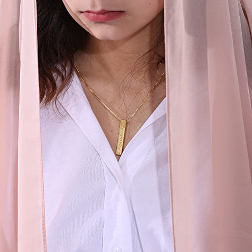 Qitian Islamic Jewelry Gifts for Women Muslim Pendant Gold Allah Arabic 3D Bar Necklaces Ayatul Kursi Necklace Islam Eid Ramadan Gifts for Women Men - color: E-Gold-Muslim Necklace for Men