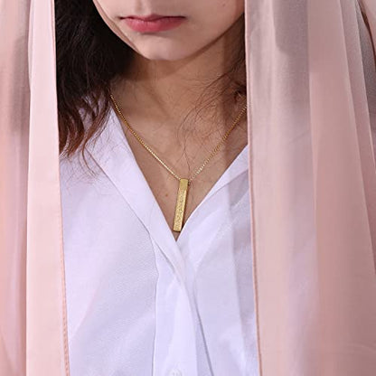 Qitian Islamic Jewelry Gifts for Women Muslim Pendant Gold Allah Arabic 3D Bar Necklaces Ayatul Kursi Necklace Islam Eid Ramadan Gifts for Women Men - color: E-Gold-Muslim Necklace for Men