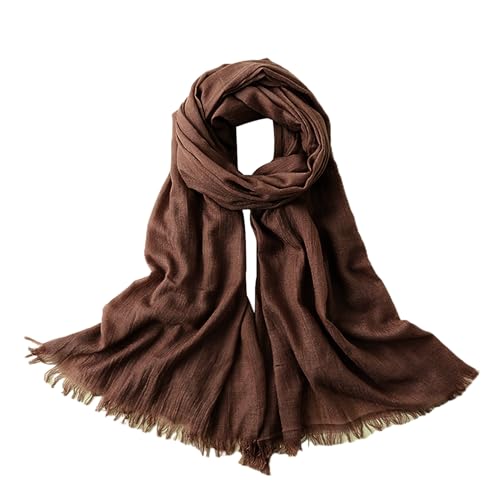 Extra Large Cotton Linen Shawl Wrap for Women, Elegant Scarf with UV Protection Breathable Lightweight Head Cover Hijab - color: Coffee Brown