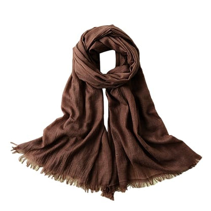 Extra Large Cotton Linen Shawl Wrap for Women, Elegant Scarf with UV Protection Breathable Lightweight Head Cover Hijab - color: Coffee Brown