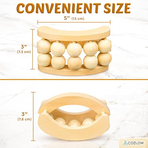 COZLOW - Wooden Massage Ball Roller - Handheld Rolling Massager for Back, Neck, Arm & Leg Muscles - Supports Lymphatic Drainage - May Help Reduce Cellulite Appearance - Pain Relief & Relaxation - color: Wood