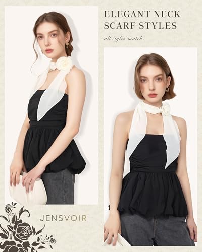 Chiffon Scarf for Women, Removable Flower Neck Scarf Light Soft Fashion Rose Scarves Versatile Headband or Hair Band - color: Cream