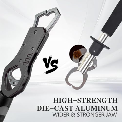 Eupheng 11.8'' Heavy-Duty Fish Gripper with Scale Rustproof Aluminum Body, Non-Slip Rubber Handle, Built-in Weight Estimator & Wrist Lanyard - color: Grey