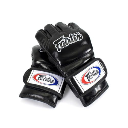 Fairtex FGV12 MMA Gloves, Official ONE Championship Leather Grappling Gear | Full-grain hide with triple-layer padding. Split knuckles, open-palm loop deliver thumb freedom for clinching and submissions - color: Black, size: Small