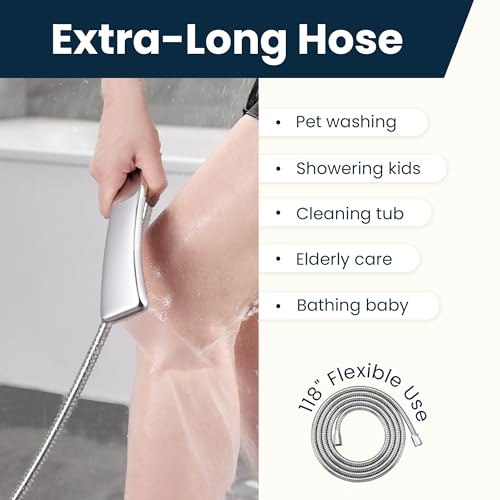 BRIGHT SHOWERS Extra Long Shower Hose 118 Inches – Stainless Steel Handheld Shower Hose with Brass Connectors, Anti-Kink, Leak-Proof, Easy to Install, Fits Most Shower Heads, Polished Chrome - color: Chrome, size: 118 Inch