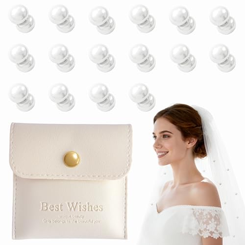 16 Pairs of Double-Sided Pearl Veil Weights Invisible for Keeping Long Veils in Place, Premium Wedding Accessories for Outdoor Weddings