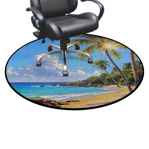 Beach Round Floor Mats for Office & Computer Desk Chairs, Coastal Leisure Sunny Sky Anti-Slip & Scratch-Resistant Rolling Chair Protector, Blue Yellow White Diameter 35.4 in - color: Beach_0625, size: Diameter 35.4 in