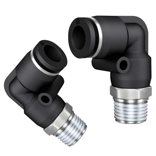 PNEUMATIC Male Elbow 1/4 Inch Tube OD x M5 Thread 90 Push to Connect Fittings PL-1/4-1/16 (Pack of 5) - size: 1/4"OD x M5