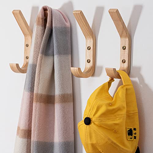 4 Pack Natural Wood Coat Hanger, Wall Hooks Mounted for Coats, Hats, Bags, Towels. - size: 4-Hook Pack