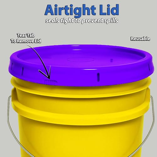 5-Gallon Bucket with Airtight Lid – Made in USA, Food Grade BPA Free Plastic, Heavy Duty Multi-Use, Metal Handle with Grip, Stackable Storage – Yellow, 3 Pack - color: Yellow, size: 3