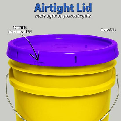 5-Gallon Bucket with Airtight Lid – Made in USA, Food Grade BPA Free Plastic, Heavy Duty Multi-Use, Metal Handle with Grip, Stackable Storage – Yellow, 3 Pack - color: Yellow, size: 3