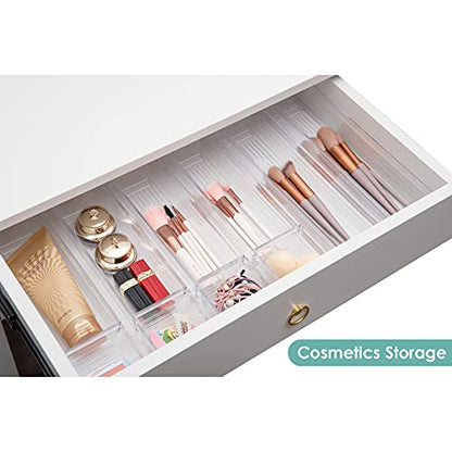 Clear Plastic Drawer Organizer Tray for Vanity Cabinet (Set of 10),Storage Tray for Makeup, Kitchen Utensils, Jewelries, and Gadgets