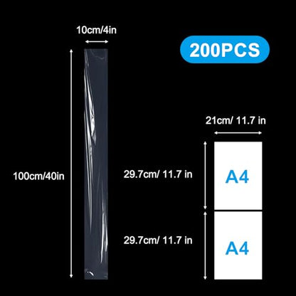 200 Pack Long Plastic Poly Bags, 4x40 Inch 2 Mil Clear Polyethylene Sleeves for Storage & Shipping, Flat Open Waterproof Poster Tube Protectors