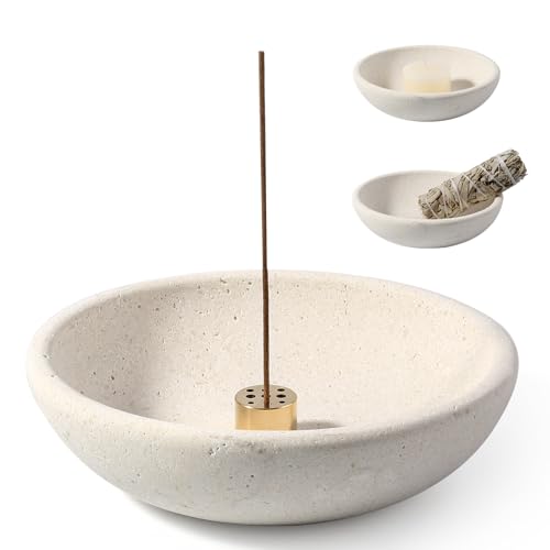 Koville Natural Marble Incense Holder, Incense Holder for Sticks with 9 Holes, Handmade Incense Burner Ash Catcher for Meditation Yoga SPA, Balsam Fir/Palo Santo/Sage/Cone (Lymra Limestone) - color: D=150-lymra Limestone