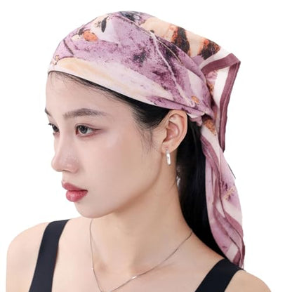 여성용 헤드 스카프 66cm(26인치) 실크처럼 매끄러운 라지 스퀘어 스카프, 헤어 랩, 야간 및 수면용 - color: Jaen Collection 9 - Pink Abstract