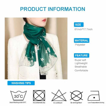 Xyueanlo Women's Chiffon Scarf Lightweight Scarves Fashion Elegant Floral Print Scarfs Shawls - color: Little Plum Blossom Dark Green