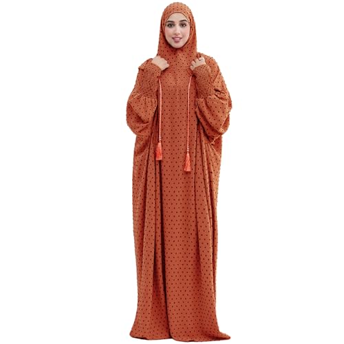 Upgraded Abaya Dress for Women 1PC Hoodie Polka Dot Modest Prayer Robe - color: Khaki, size: Size 2