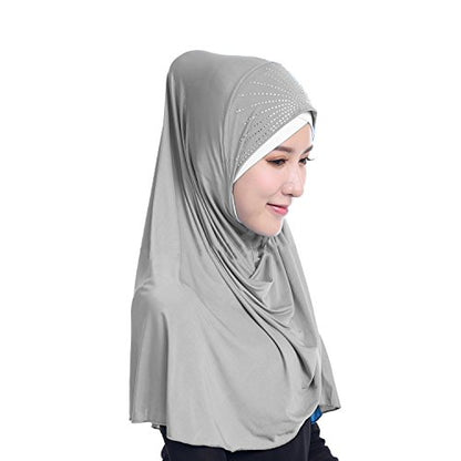 Women Soft One Piece Hijab Long Muslim Turban Islamic Full Head Scarf - color: Gray