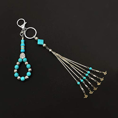 Keychain & Rosary Collection -Car Key Chain-Handbags Holder - color: (10 Mm-turquoise & Metal Beads)