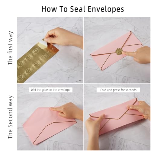 100 Pack #10 Business Envelopes with Gold Stickers, Pink - color: Pink
