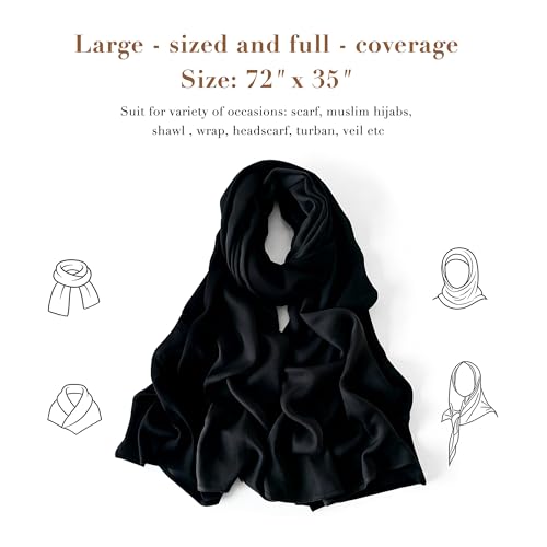 Black Muslim Hijab for Women, 70% Polyester 30% Linen Headscarf, 72.83" x 31.5" Breathable Modest Shawl Wrap for Daily Ramadan