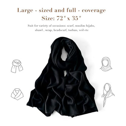 Black Muslim Hijab for Women, 70% Polyester 30% Linen Headscarf, 72.83" x 31.5" Breathable Modest Shawl Wrap for Daily Ramadan