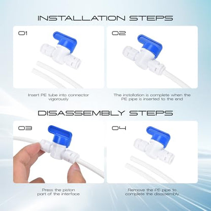 1/4 Water Line, cnaodun with 1/4" OD 39.4ft Water Tubing Reverse Osmosis Quick Connect Fittings Push To Connect Water Tube Fittings for RO Water Filter