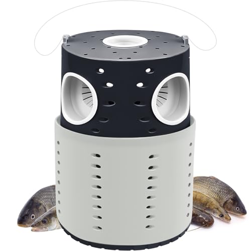 La La Pet Minnow Trap Set with 10Pcs Bait Collapsible Double-Tier Plastic Fishing Bucket Portable Aquarium Catch Traps for Bass Crabs Shrimps Turtles - color: Black-White