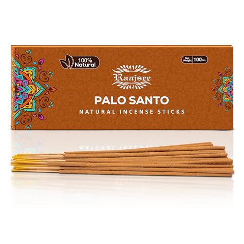Raajsee Palo Santo Incense Sticks, Holy Wood Aroma for Energy Cleansing & Meditation Organic Non Toxic Clean Burning - Natural, Long-Lasting Incense – 100 gm Pack - color: Palo Santo
