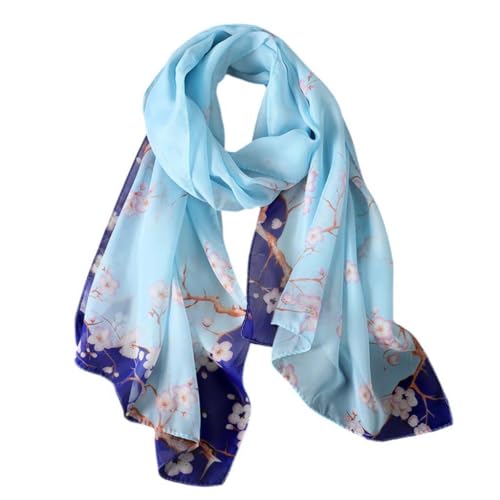 Xyueanlo Women's Chiffon Scarf Lightweight Scarves Fashion Elegant Floral Print Scarfs Shawls - color: Plum Blossom Light Blue