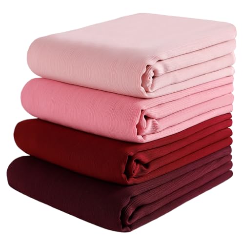 Febfim 4PCS Premium Muslim Women Plain Chiffon Crinkle Hijab Wrap Shawl - color: Mixcolor Zf