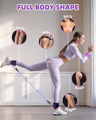 Resistance Bands Set – Resistance Band and Adjustable Ankle Exercise Bands with Cuffs Great Equipment for Training, Working Out, Yoga,Home Gym with Training Guidance & Carry Bag,Set of 8 - color: Purple