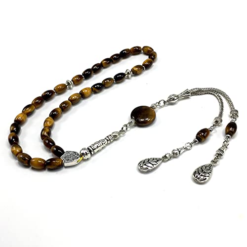 Design -Tiger Eye Stone Series Worry Beads - Prayer Beads - Tesbih-Tasbih-Tasbeeh-Misbaha-Masbaha-Subha-Sebha-Sibha-Rosary (-Oval Cut Model 6x9 mm-) - color: -Oval Cut Model 6x9 mm-