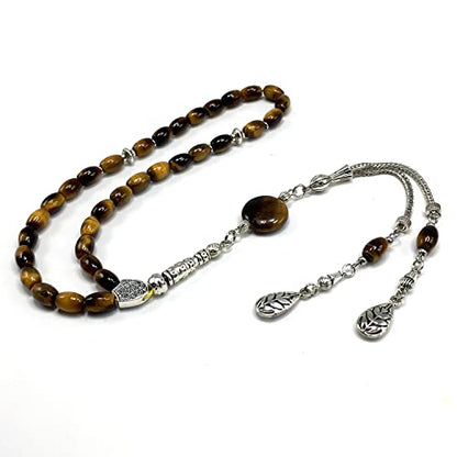 Design -Tiger Eye Stone Series Worry Beads - Prayer Beads - Tesbih-Tasbih-Tasbeeh-Misbaha-Masbaha-Subha-Sebha-Sibha-Rosary (-Oval Cut Model 6x9 mm-) - color: -Oval Cut Model 6x9 mm-