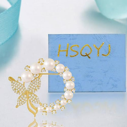 Crystal Pearl Flower Brooches Pins Fashion Beautiful Created Rhinestone Floral Brooch Good Idea for Party Dance Wedding Banquet for Elegant Women Girl - color: Butterfly Pearl